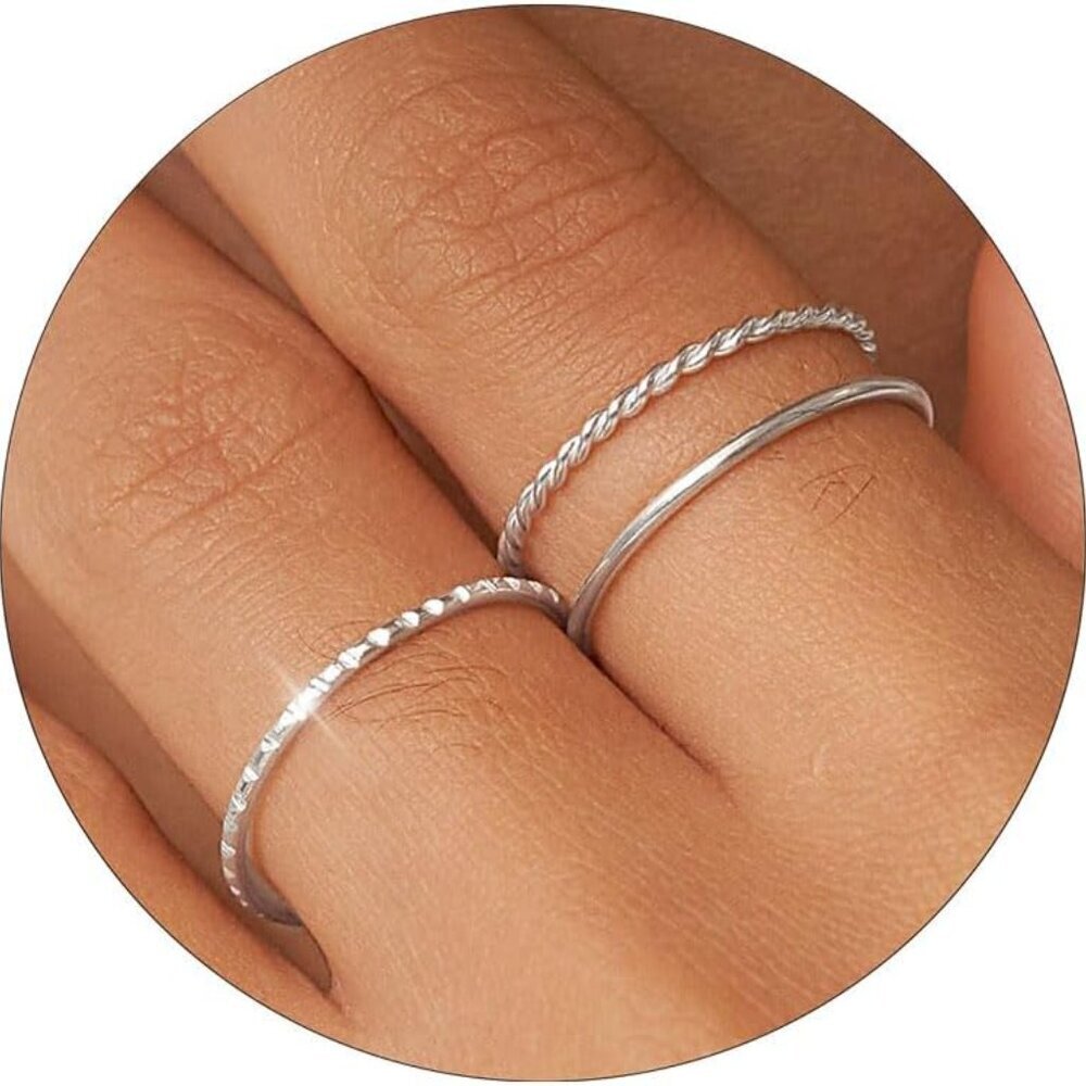 Gold Silver Rings for Women Non Tarnish Stackable Thin Gold Ring 18K Gold Plated